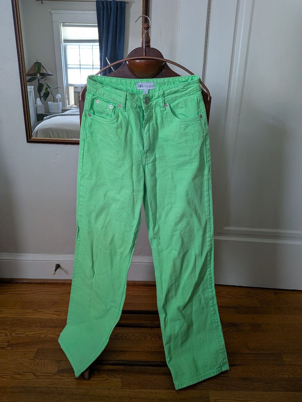 Zara Neon Green 'The Boogie Pant' Straight-Leg Jeans